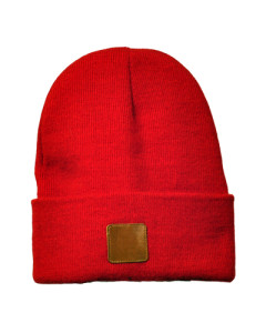 beanie with leather patch