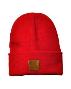 Beanie with leather patch